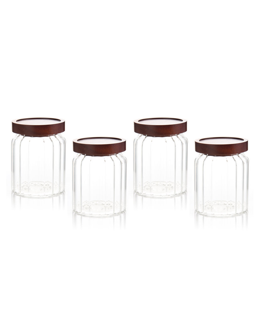 S/15 4LÜ AKASYA KAPAKLI ÇİZGİLİ CAM KAVANOZ SETİ