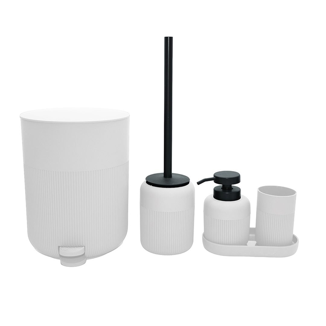 H/6 ÇİZGİLİ YUVARLAK BEYAZ 5 PARÇA BANYO SETİ