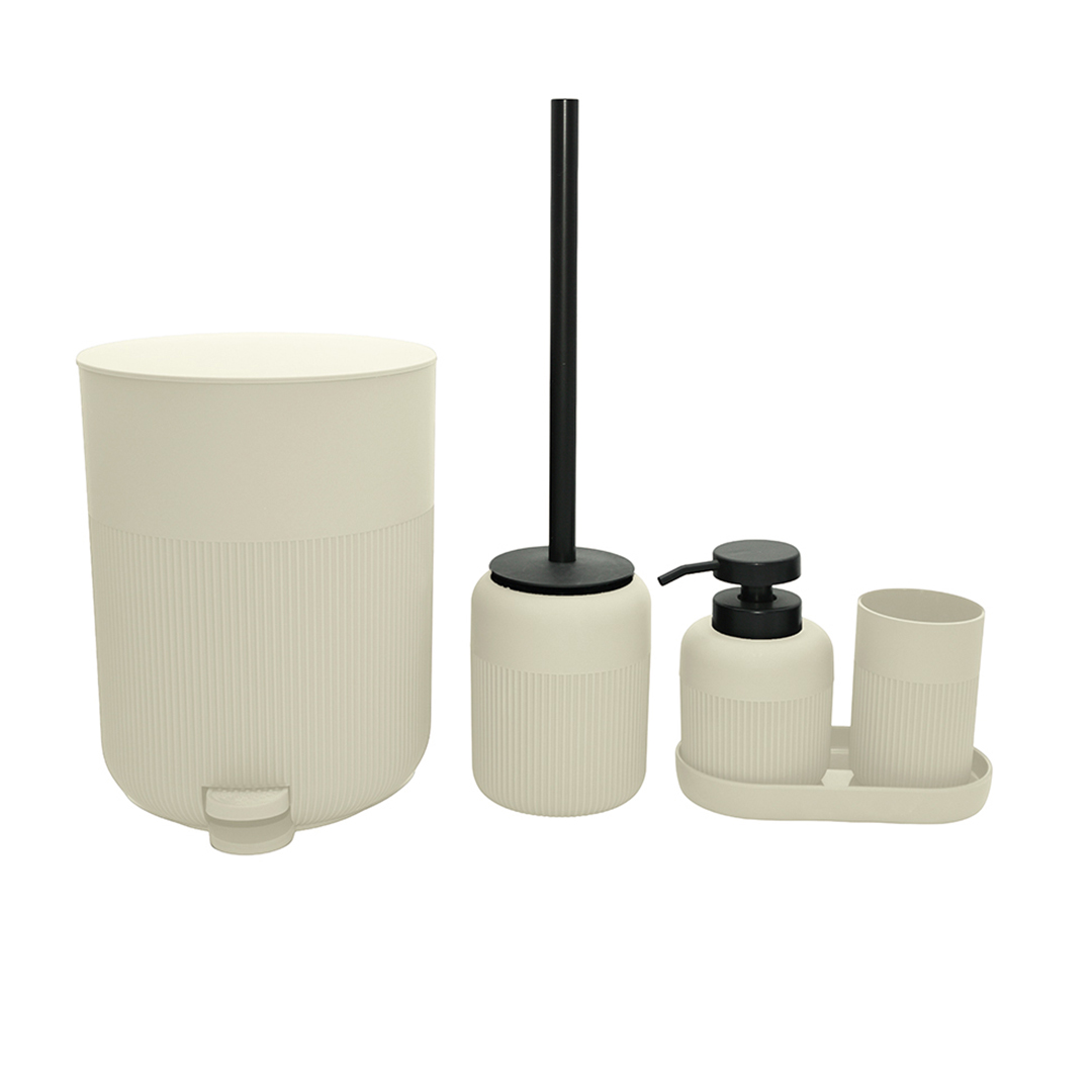 L/1 ÇİZGİLİ YUVARLAK KREM 5 PARÇA BANYO SETİ