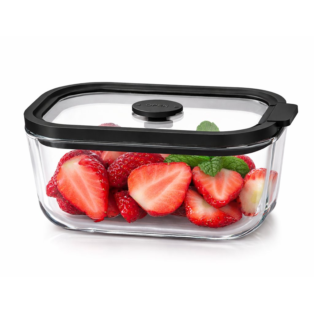 SİYAH KAPAKLI CAM SAKLAMA KABI 470 ML 13.5*9.5*6.5 CM