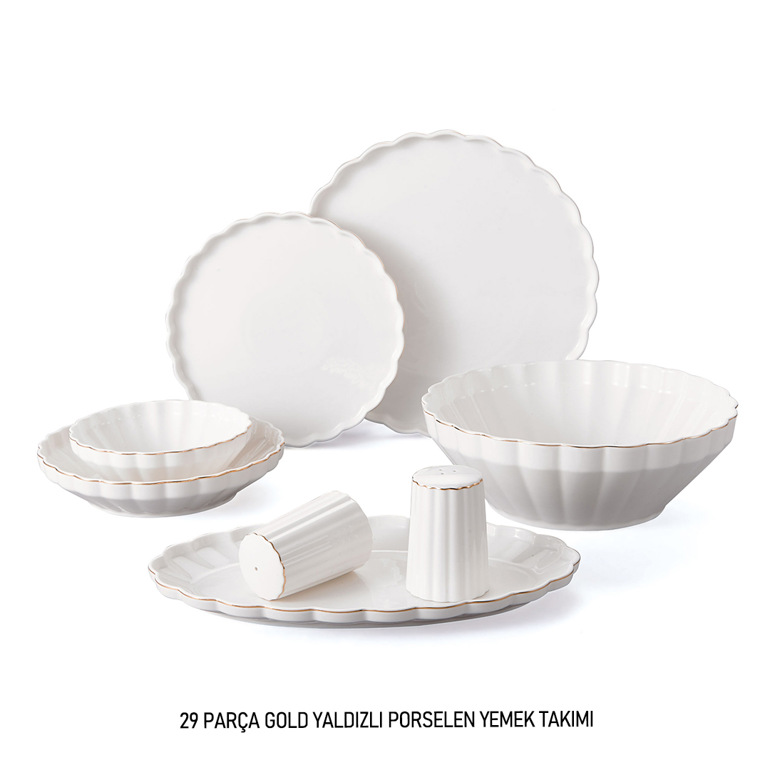 b/3  29 PARÇA PORSELEN GOLD YEMEK TAKIMI SETİ