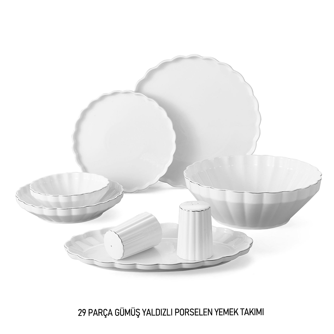 C/9 29 PARÇA PORSELEN GÜMÜŞ YEMEK TAKIMI SETİ