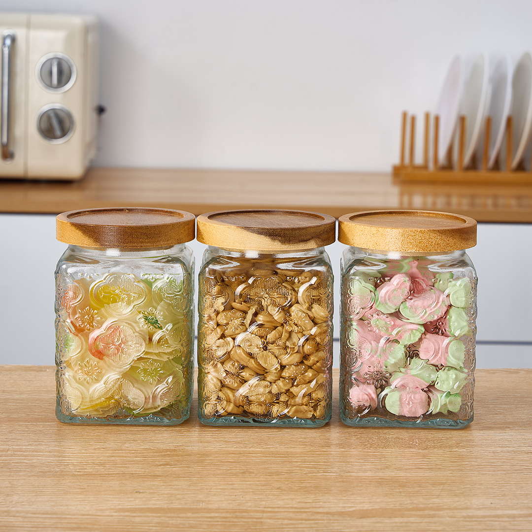 AKASYA KAPAKLI KARE CAM KAVANOZ SETİ S3