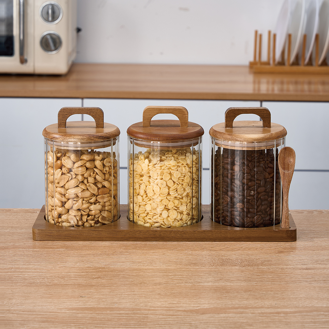 AKASYA STANDLI ÇİZGİLİ CAM BAHARATLIK SETİ  YUVARL