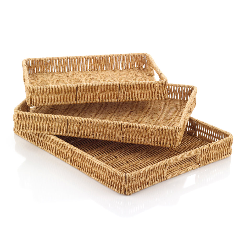 T/10  DİKDÖRTGEN  RATTAN 3LÜ TEPSİ*12