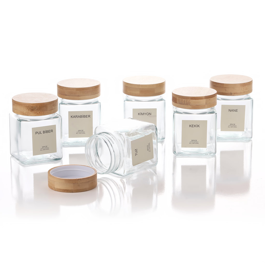 6LI BAMBU KAPAKLI CAM BAHARATLIK SETİ 300 ML