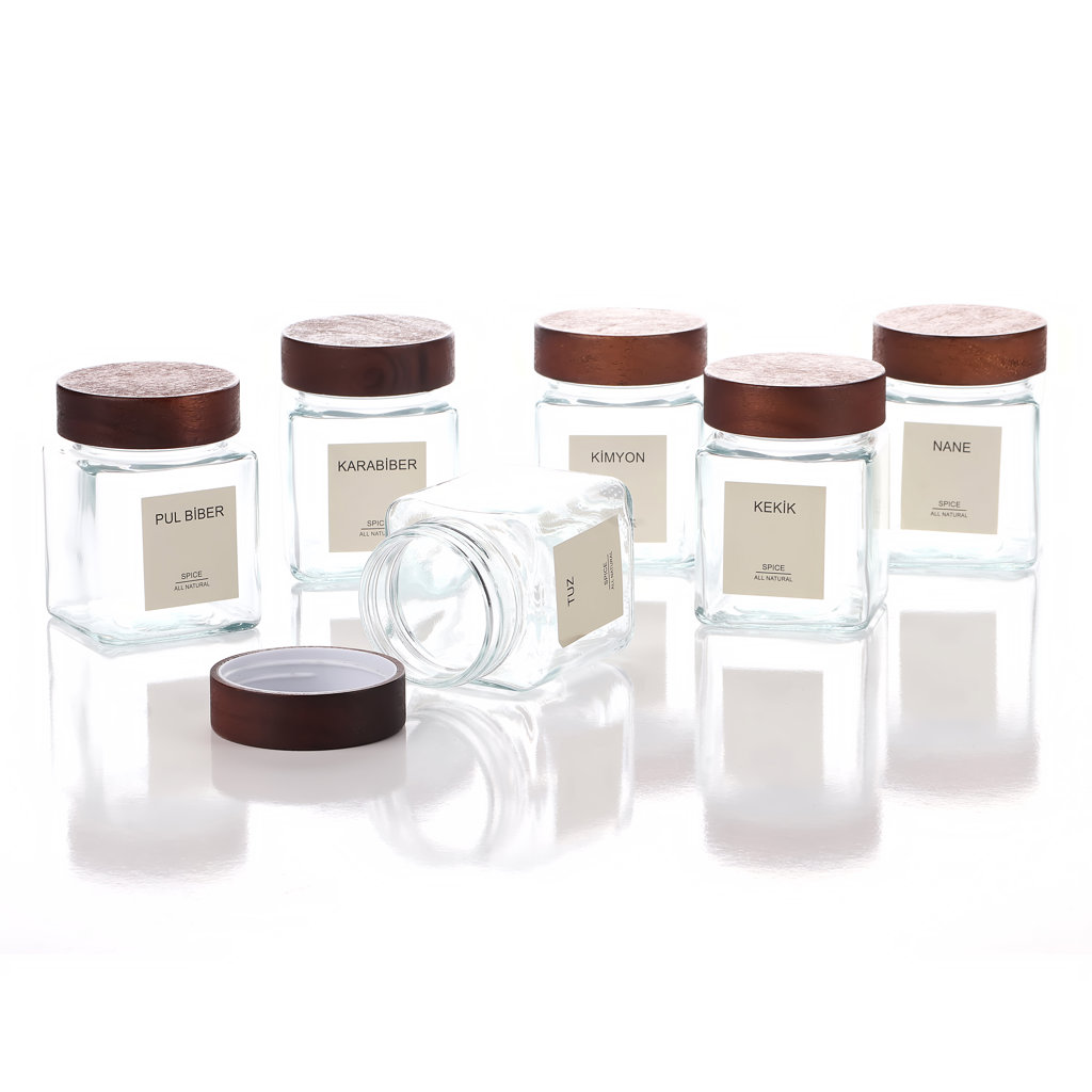 6LI AKASYA KAPAKLI CAM BAHARATLIK SETİ 300 ML