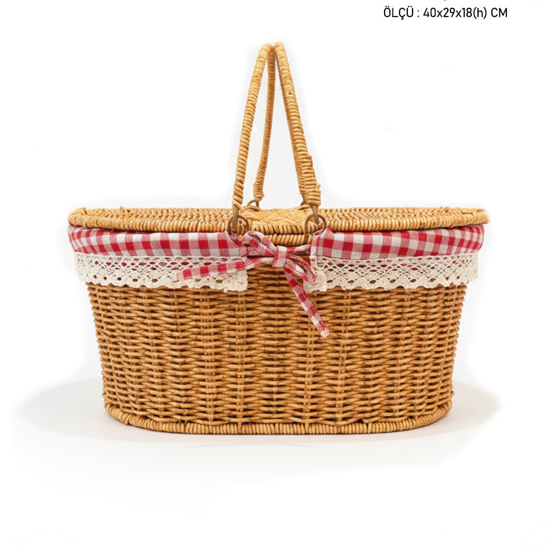 RATTAN OVAL PİKNİK SEPETİ