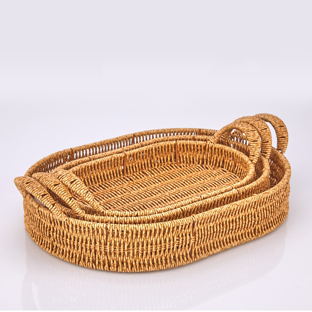 3LÜ RATTAN OVAL TEPSİ  30-35-40  CM BOY