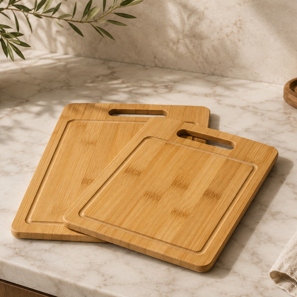 DİK KULPLU 2Lİ BAMBU KESME TAHTASI 28X20CM 33X24CM