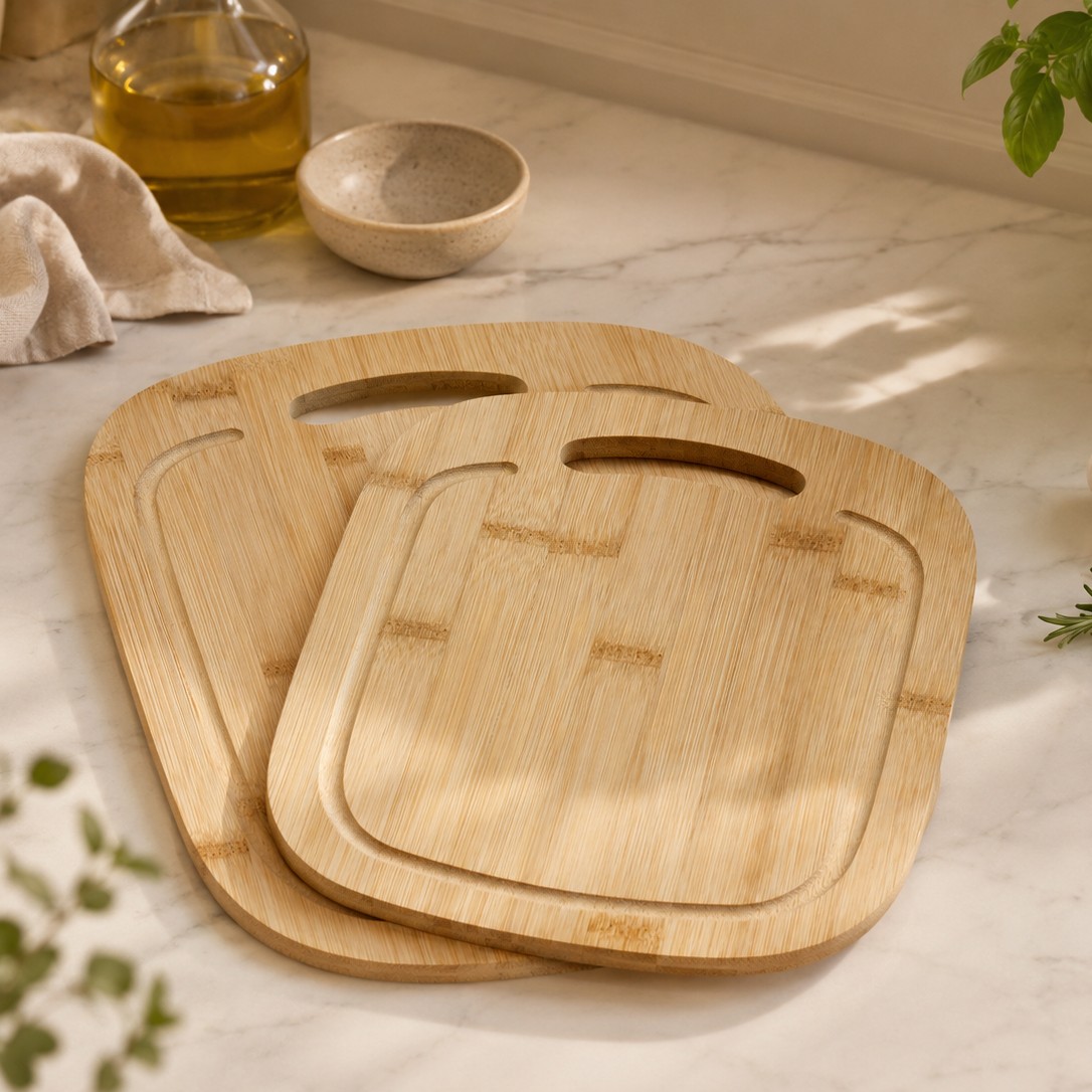 OVAL KULPLU 2Lİ BAMBU KESME TAHTASI 28X20CM 33X24C