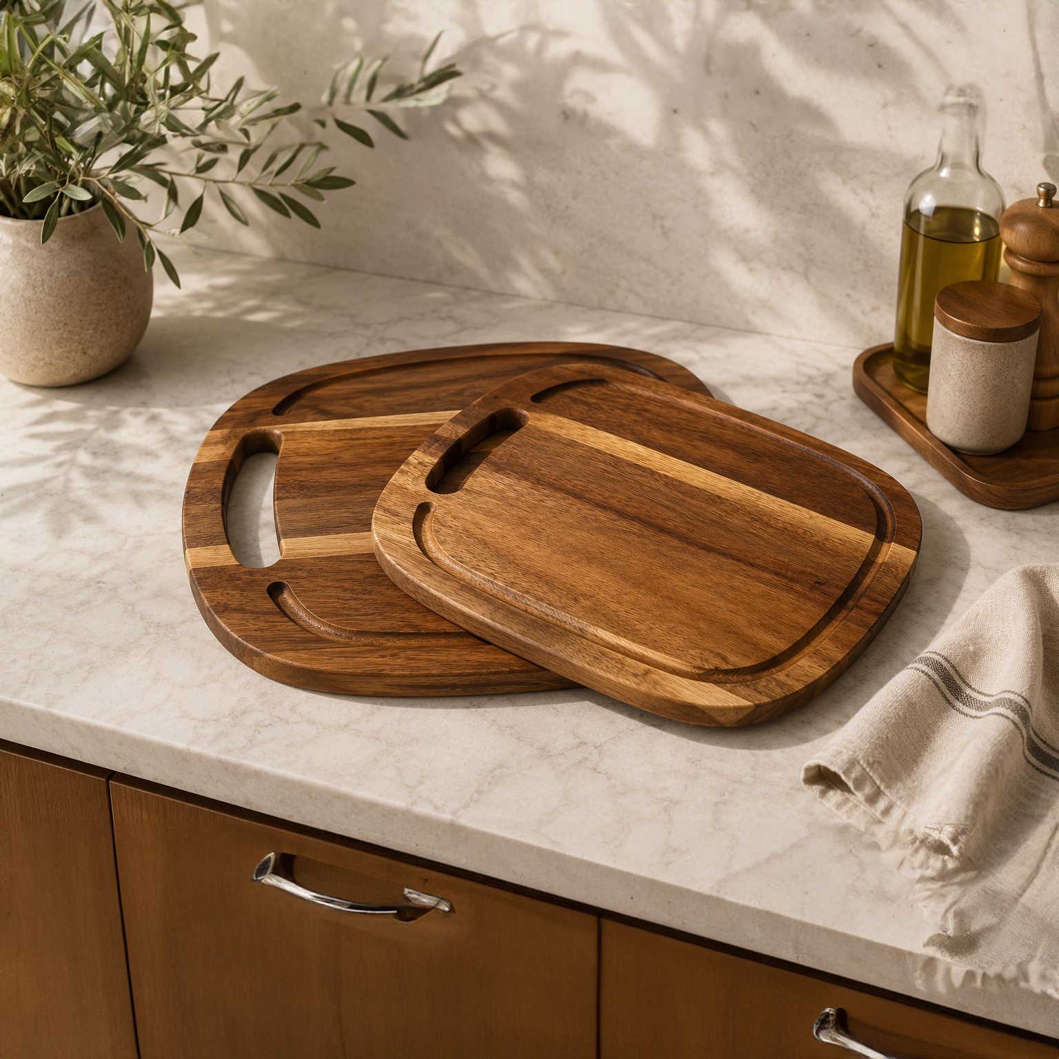 OVAL KULPLU 2Lİ AKASYA KESME TAHTASI 28X20CM 33X24