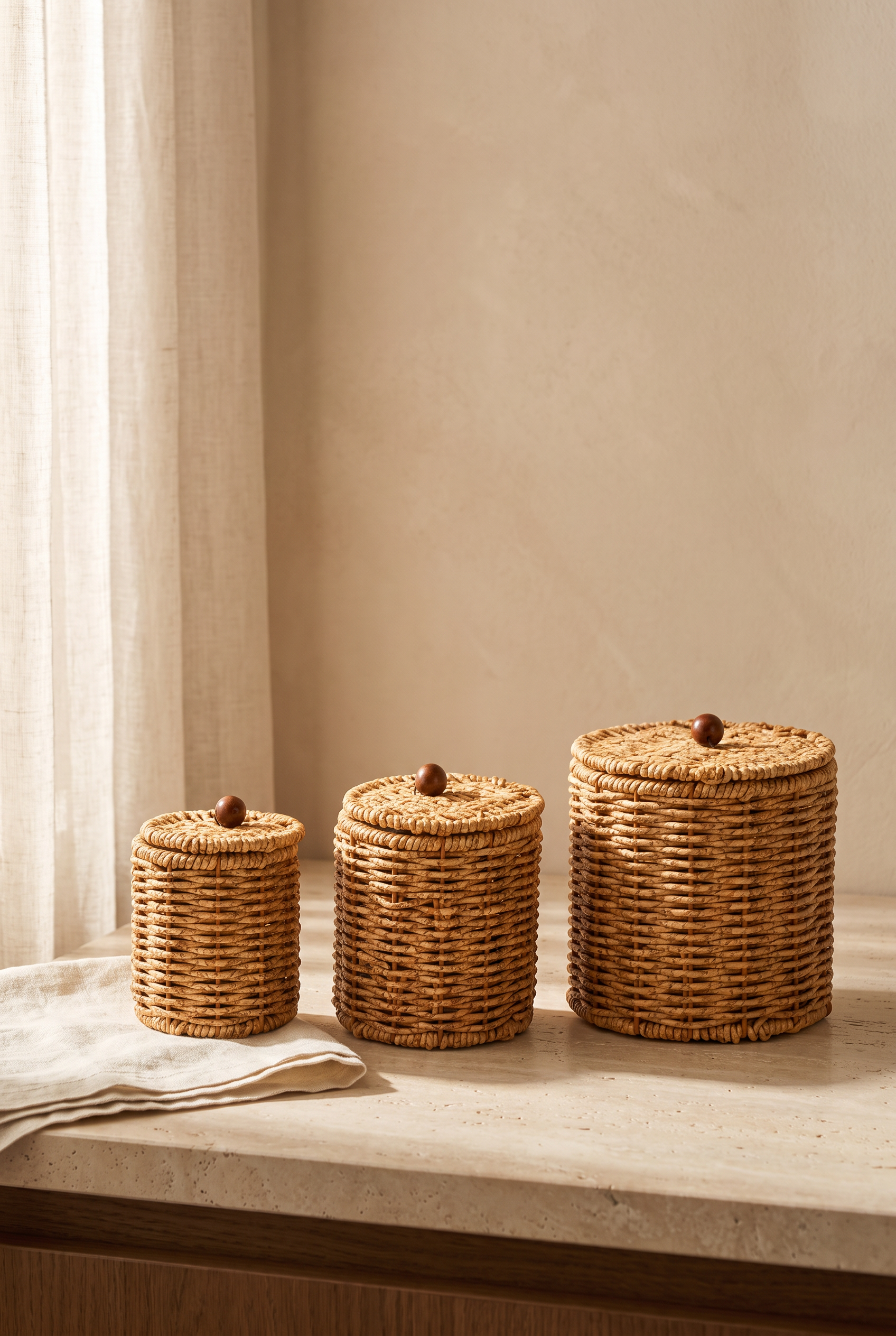 3LÜ KAPAKLI RATTAN HASIR SEPET ORGANİZER