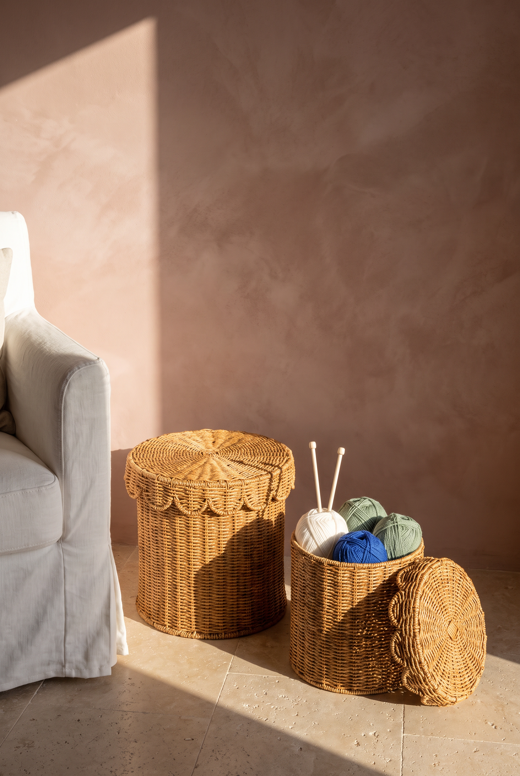 ÇİÇEK KAPAKLI RATTAN SEPET SETİ