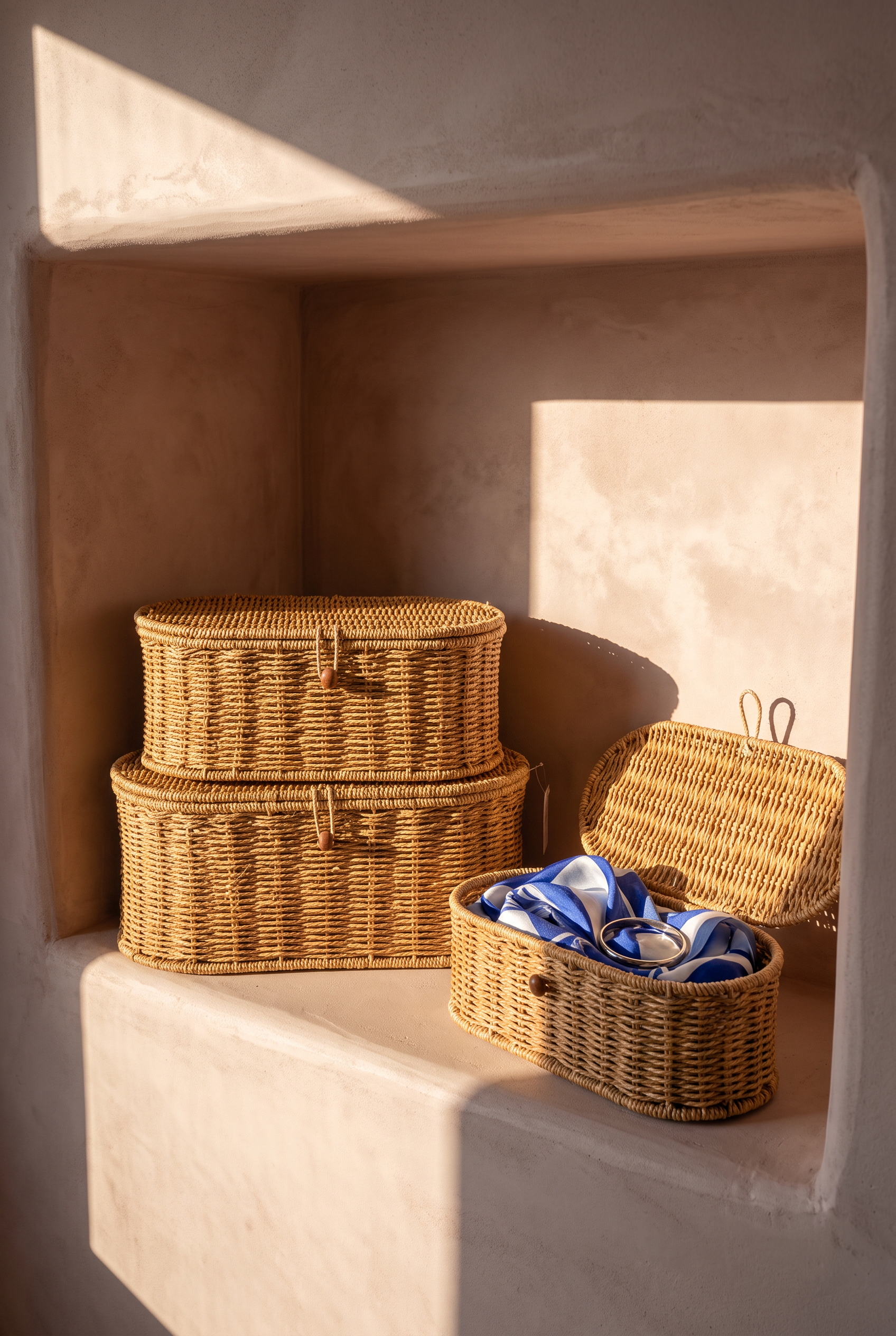 RATTAN OVAL KAPAKLI 3LÜ KUTU 